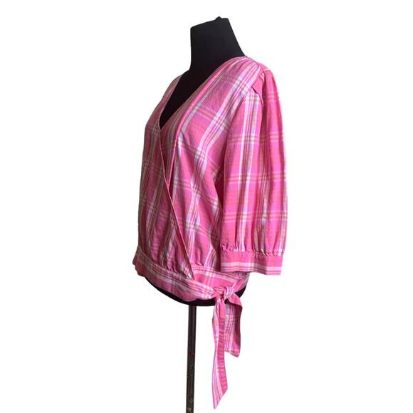 Anna pink plaid 1/2 sleeves wrap blouse size XL - Picture 7 of 8